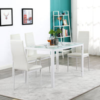 5 Piece Dining Set GlassTable and 4 Leather Chair for Kitchen Dining White(Alternate code: 76402543)