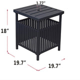 Patio Steel Bistro Dining Table with Umbrella Hole, Outdoor Leisure Coffee Table, Square Umbrella Table for Porch,Backyard,Garden, Black