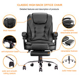 High Back Office Chair, Adjustable Ergonomic Office Chair, Executive PU Leather Swivel Work Chair with Lumbar Support, Computer Desk Chair with Footrest for Home Office Furniture