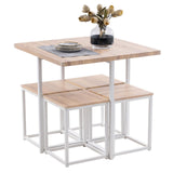 5 Piece Dining Table Set, Dining Set for 4, PVC Table and 4 Stools, Light Oak Color & White