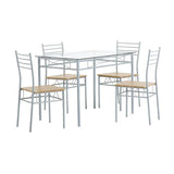 [110 x 70 x 76cm] Iron Glass Dining Table and Chairs Silver One Table and Four Chairs MDF Cushion