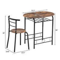 Fire Wood PVC Black Paint Breakfast Table for Couples with Curved Back (One Table and Two Chairs) (80x53x76cm)