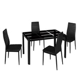 Rectangle Tempered Glass Dining Table with Nine Block Box Pattern Black