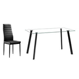 Hot 5 Piece Dining Table Set 4 Chairs Glass Metal Kitchen Room Furniture Black