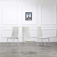 5 Piece Dining Set GlassTable and 4 Leather Chair for Kitchen Dining White