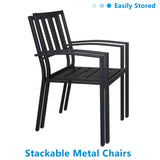 2pcs Dining Chair and 1pc Dining Table Backrest Table Top Vertical Grid  Courtyard Iron Table And Chair Set Black