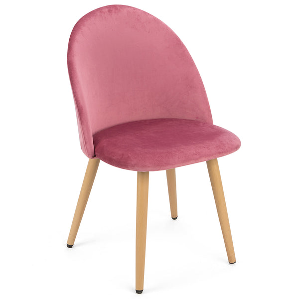 Set of 2 Exquisite Velvet Dining Chair, Kitchen/Bedroom/Lounge Chair with Metal Wood Grain Color Legs, Pink