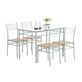 [110 x 70 x 76cm] Iron Glass Dining Table and Chairs Silver One Table and Four Chairs MDF Cushion