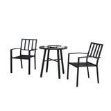 2pcs Dining Chair and 1pc Dining Table Backrest Table Top Vertical Grid  Courtyard Iron Table And Chair Set Black