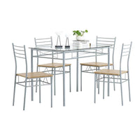 [110 x 70 x 76cm] Iron Glass Dining Table and Chairs Silver One Table and Four Chairs MDF Cushion