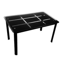 Rectangle Tempered Glass Dining Table with Nine Block Box Pattern Black