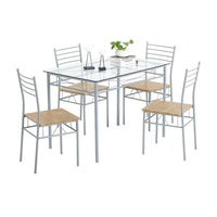 [110 x 70 x 76cm] Iron Glass Dining Table and Chairs Silver One Table and Four Chairs MDF Cushion