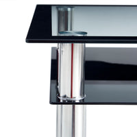 Double-layer Square Tempered Glass Stainless Steel Cylindrical Leg 80*80*75cm Dining Table