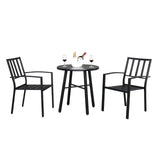 2pcs Dining Chair and 1pc Dining Table Backrest Table Top Vertical Grid  Courtyard Iron Table And Chair Set Black