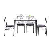 [110 x 70 x 76cm] Iron Glass Dining Table and Chairs Black One Table and Four Chairs PU Cushion