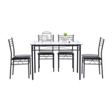 [110 x 70 x 76cm] Iron Glass Dining Table and Chairs Black One Table and Four Chairs PU Cushion