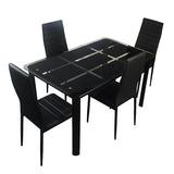 Rectangle Tempered Glass Dining Table with Nine Block Box Pattern Black