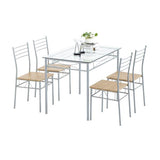 [110 x 70 x 76cm] Iron Glass Dining Table and Chairs Silver One Table and Four Chairs MDF Cushion