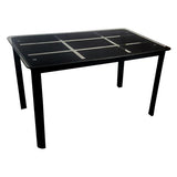 Rectangle Tempered Glass Dining Table with Nine Block Box Pattern Black