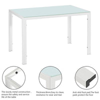 120*70*75CM Simple Assembled Tempered Glass & Iron Dinner Table White