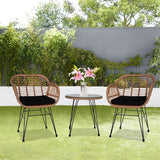 3 pcs Wicker Rattan Patio Conversation Set with Tempered Glass Table  Flaxen Yellow