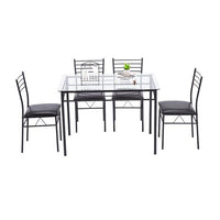 [110 x 70 x 76cm] Iron Glass Dining Table and Chairs Black One Table and Four Chairs PU Cushion