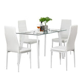 Hot 5 Piece Dining Table Set 4 Chairs Glass Metal Kitchen Room Furniture White