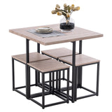 5 Piece Dining Table Set, Dining Set for 4, PVC Table and 4 Stools, Dark Oak Color & Black