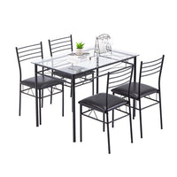 [110 x 70 x 76cm] Iron Glass Dining Table and Chairs Black One Table and Four Chairs PU Cushion