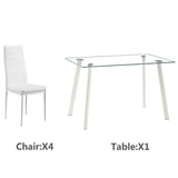 Hot 5 Piece Dining Table Set 4 Chairs Glass Metal Kitchen Room Furniture White