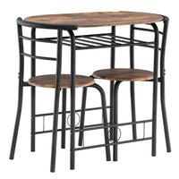 Fire Wood PVC Black Paint Breakfast Table for Couples with Curved Back (One Table and Two Chairs) (80x53x76cm)