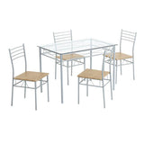 [110 x 70 x 76cm] Iron Glass Dining Table and Chairs Silver One Table and Four Chairs MDF Cushion