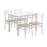 [110 x 70 x 76cm] Iron Glass Dining Table and Chairs Silver One Table and Four Chairs MDF Cushion