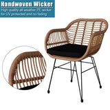 3 pcs Wicker Rattan Patio Conversation Set with Tempered Glass Table  Flaxen Yellow