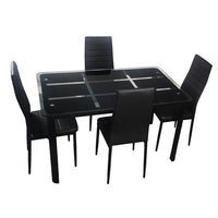 Rectangle Tempered Glass Dining Table with Nine Block Box Pattern Black