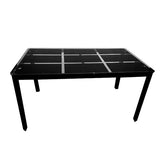 Rectangle Tempered Glass Dining Table with Nine Block Box Pattern Black