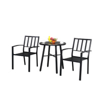 2pcs Dining Chair and 1pc Dining Table Backrest Table Top Vertical Grid  Courtyard Iron Table And Chair Set Black