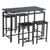 5 Piece Dining Table Set, Dining Set for 4, Wooden Table and 4 Stools, Black