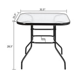 Outdoor Dining Table Square Toughened Glass Table Yard Garden Glass Table